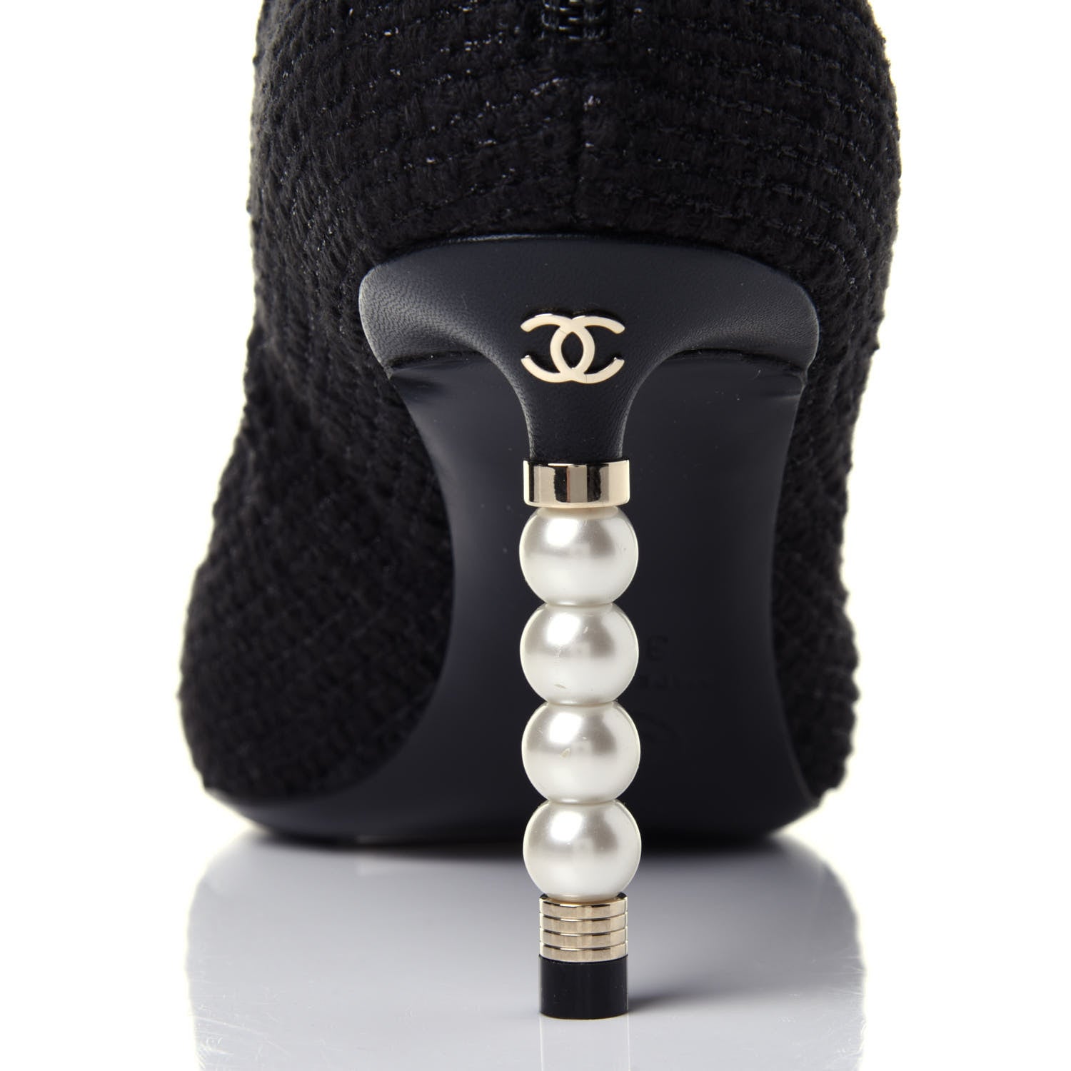 Chanel Tweed Grosgrain Pearl Cap Toe Short Boots 36.5 Black 5 of 5