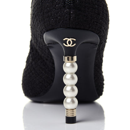 Chanel Tweed Grosgrain Pearl Cap Toe Short Boots 36.5 Black 5 of 5