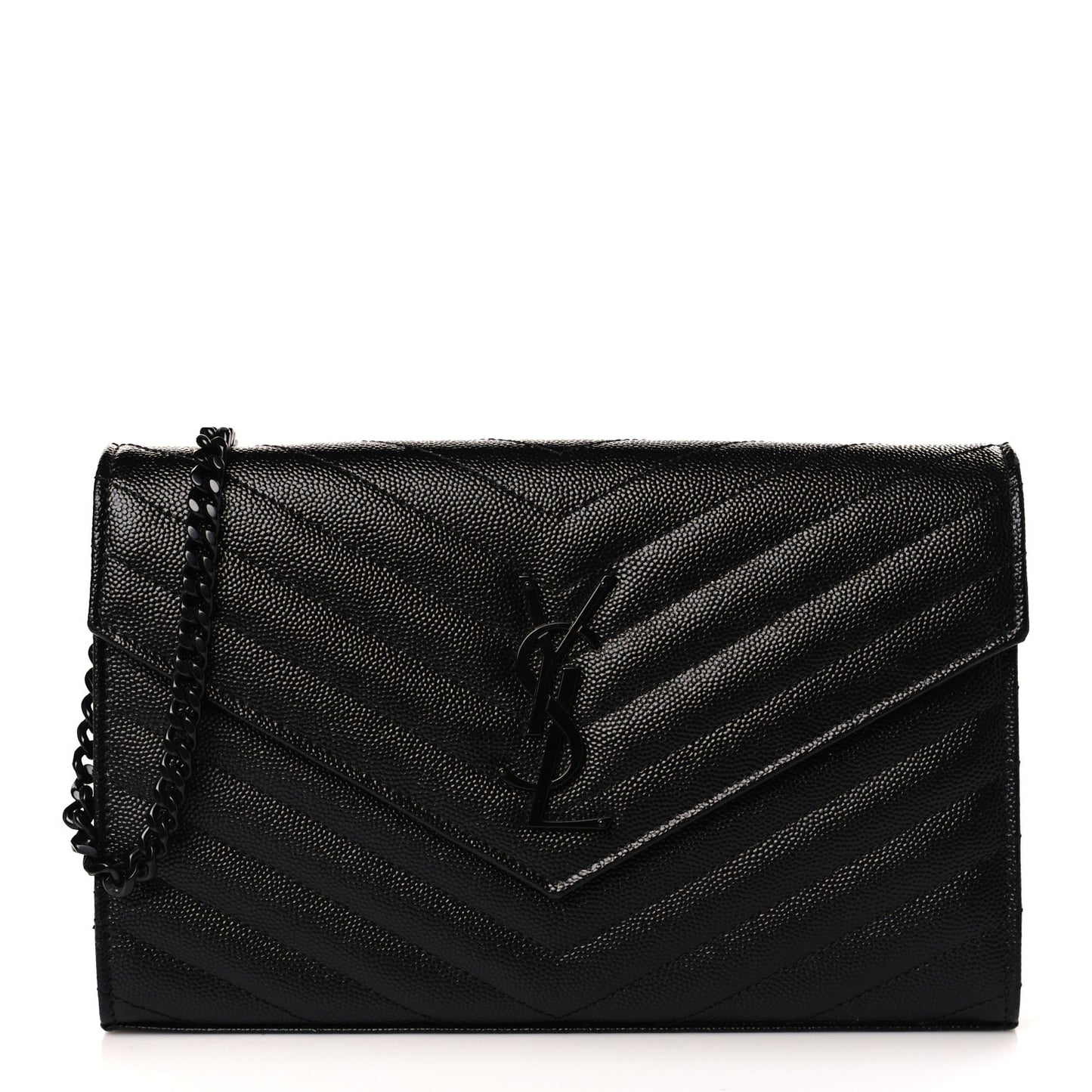 Grain De Poudre Matelasse Chevron Monogram Monochrome Chain Wallet Black