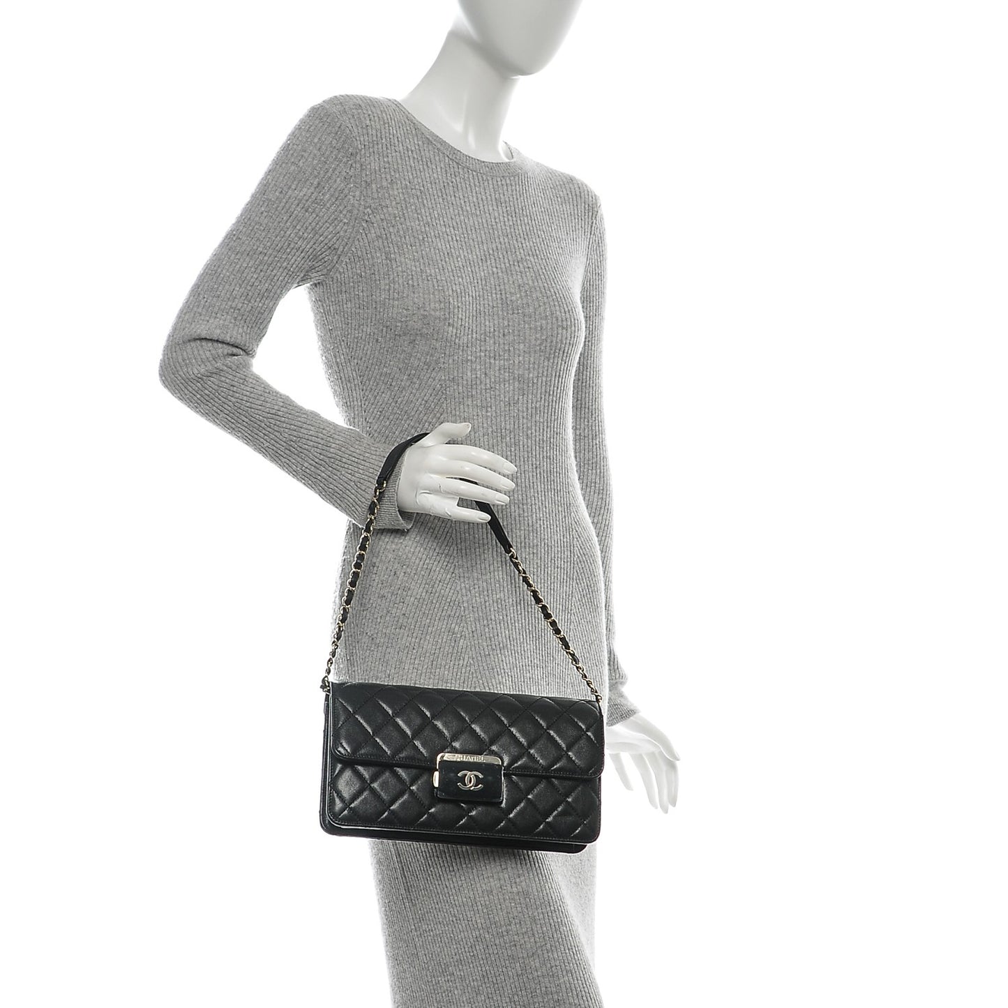 Sheepskin Quilted Small Beauty Lock Flap Black