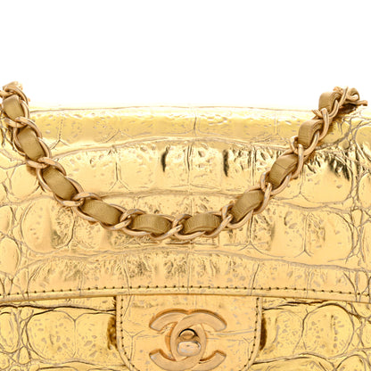 Chanel Metallic Calfskin Crocodile Embossed Cocodile Rectangular Mini Flap Gold 8 of 13