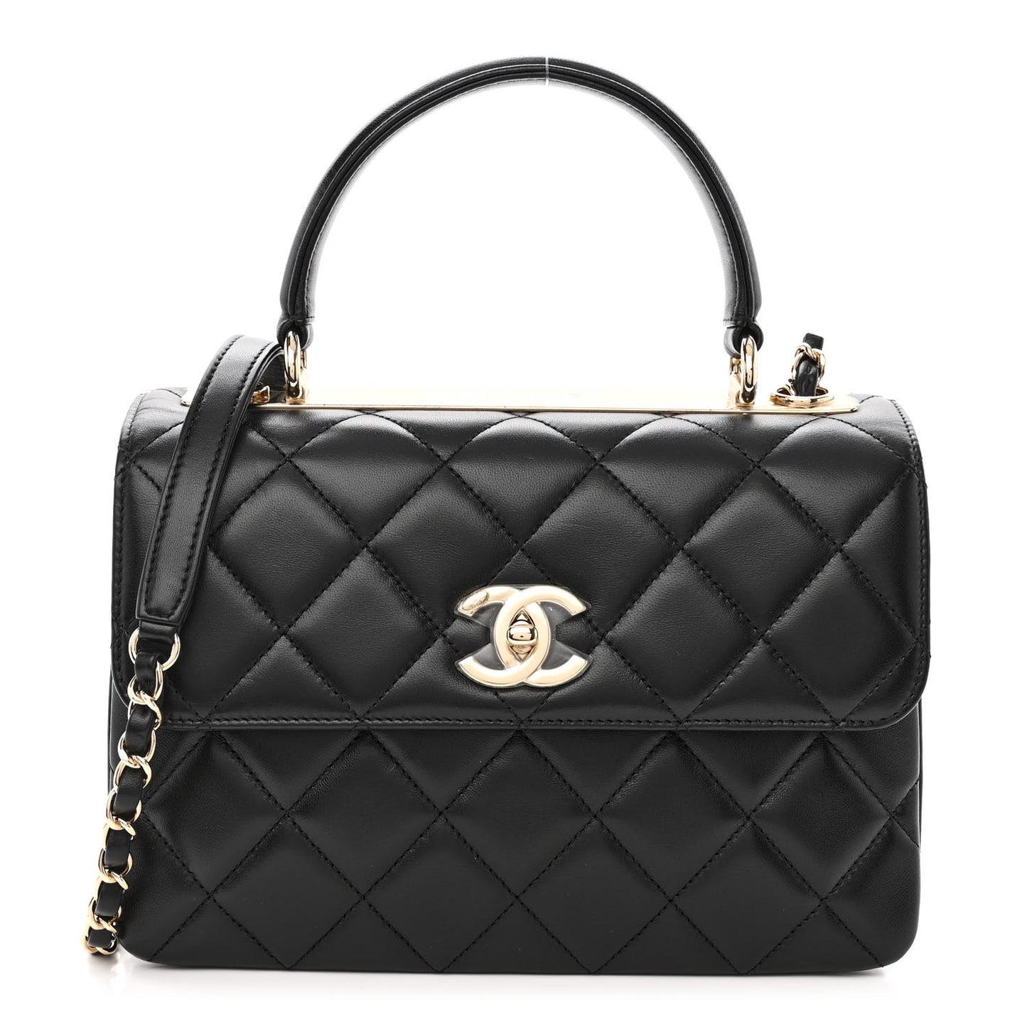 Lambskin Quilted Small Trendy CC Dual Handle Flap Bag Black