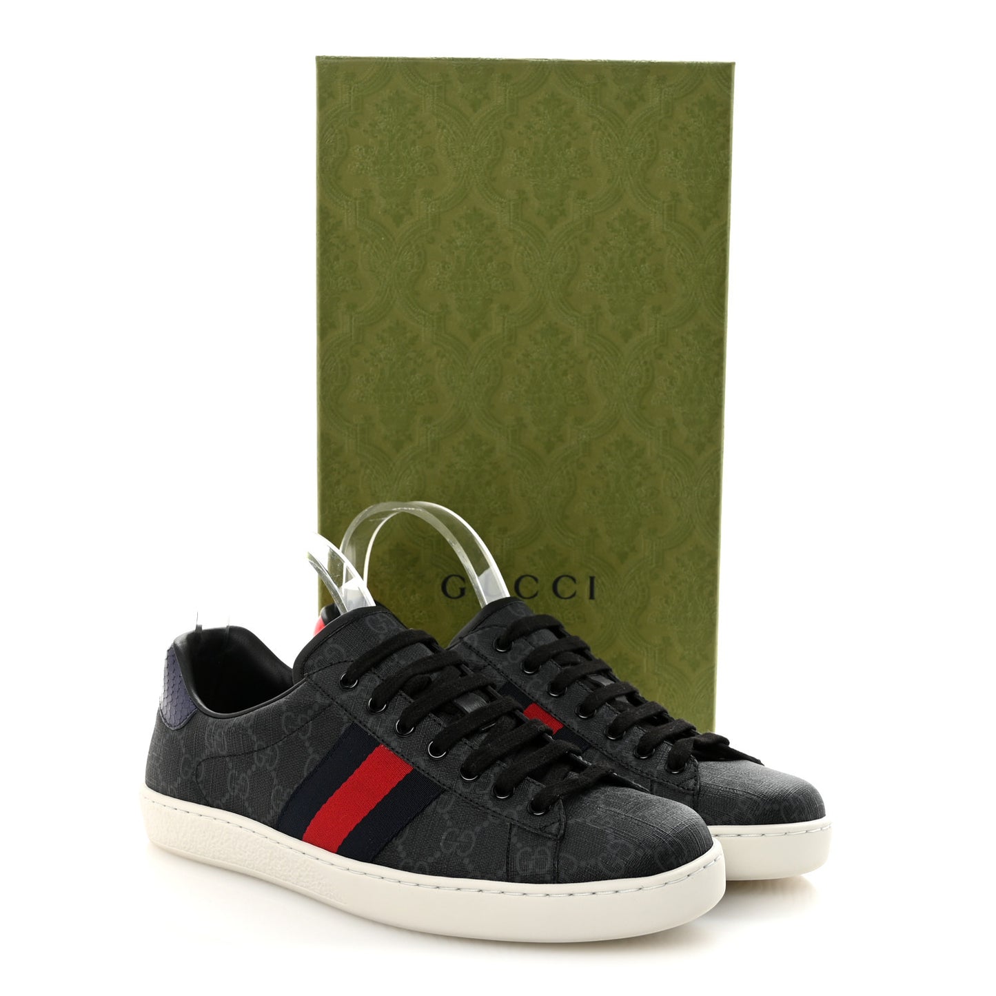 GG Supreme Monogram Ayers Web Mens New Ace Sneakers 8 Black