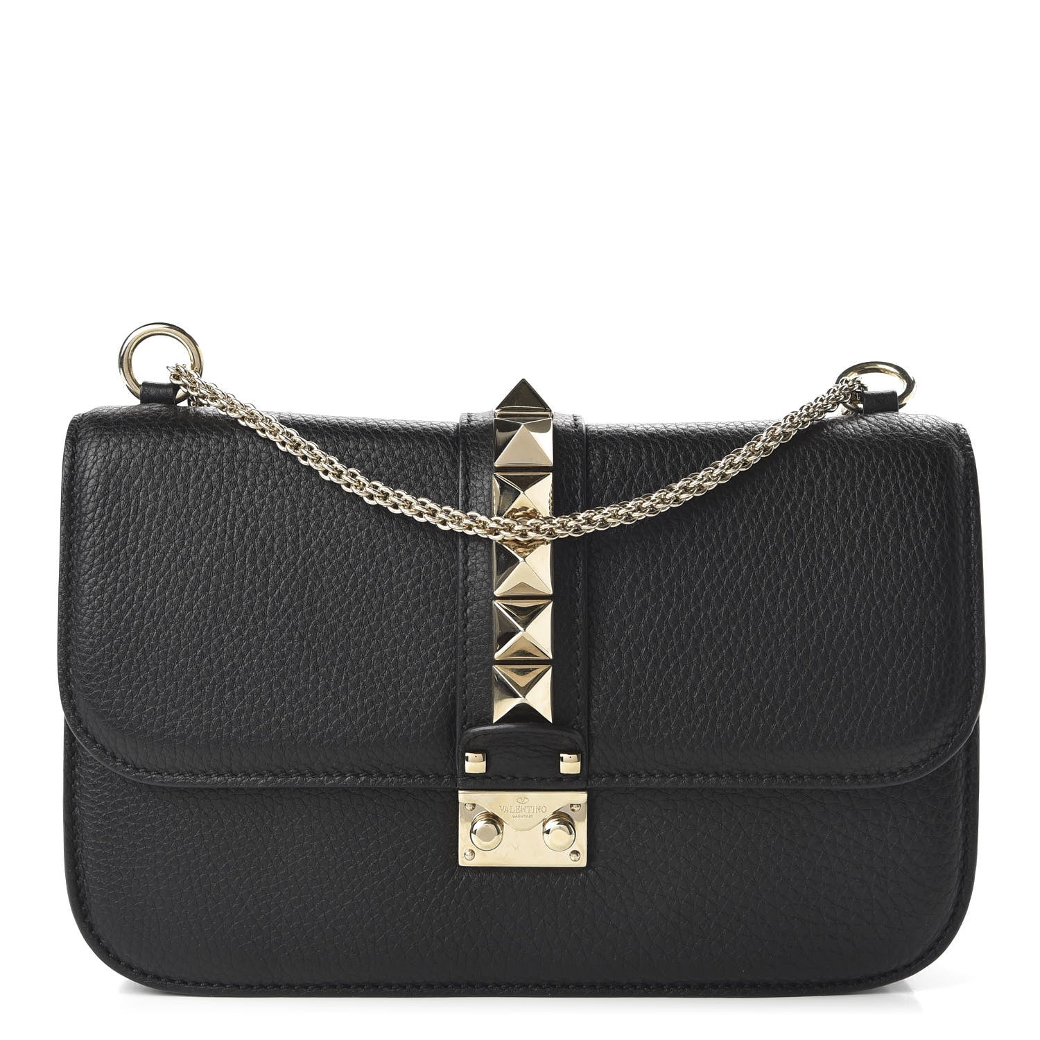 Valentino Garavani Pebbled Calfskin Medium Glam Lock Rockstud Flap Black 1 of 9