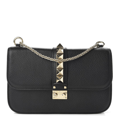 Valentino Garavani Pebbled Calfskin Medium Glam Lock Rockstud Flap Black 1 of 9