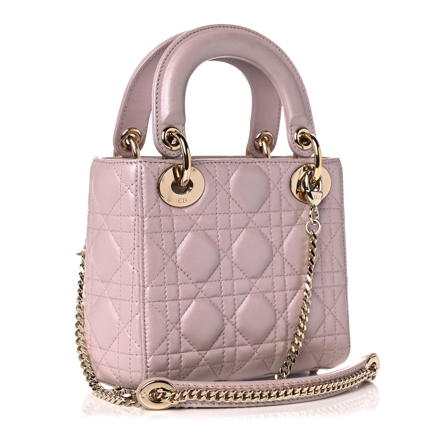 Christian Dior Metallic Lambskin Cannage Mini Lady Dior Lotus 3 of 15