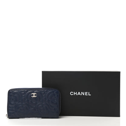 Chanel Lambskin Camellia Embossed Medium Zip Around Wallet Navy 8 of 8