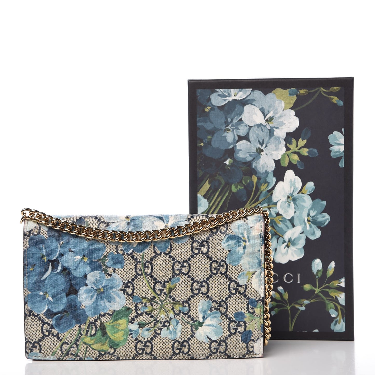 GG Supreme Monogram Blooms Chain Wallet Blue