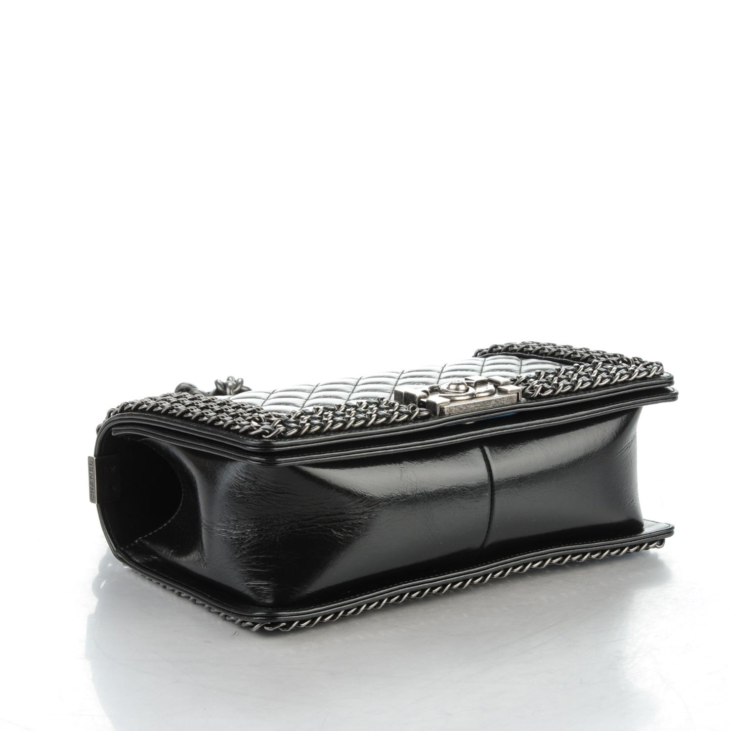 Glazed Calfskin Quilted Medium Boy Chained Flap Black