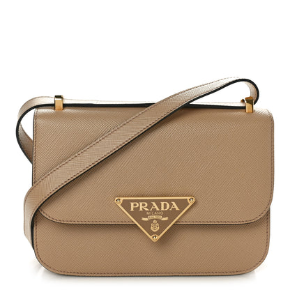Prada Saffiano Cuir Triangle Embleme Flap Shoulder Bag Sabbia 1 of 10