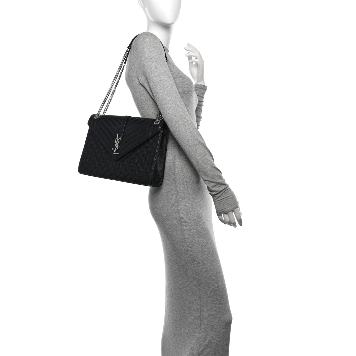 Saint Laurent Grain De Poudre Large Tri-Quilt Monogram Satchel Black 2 of 15