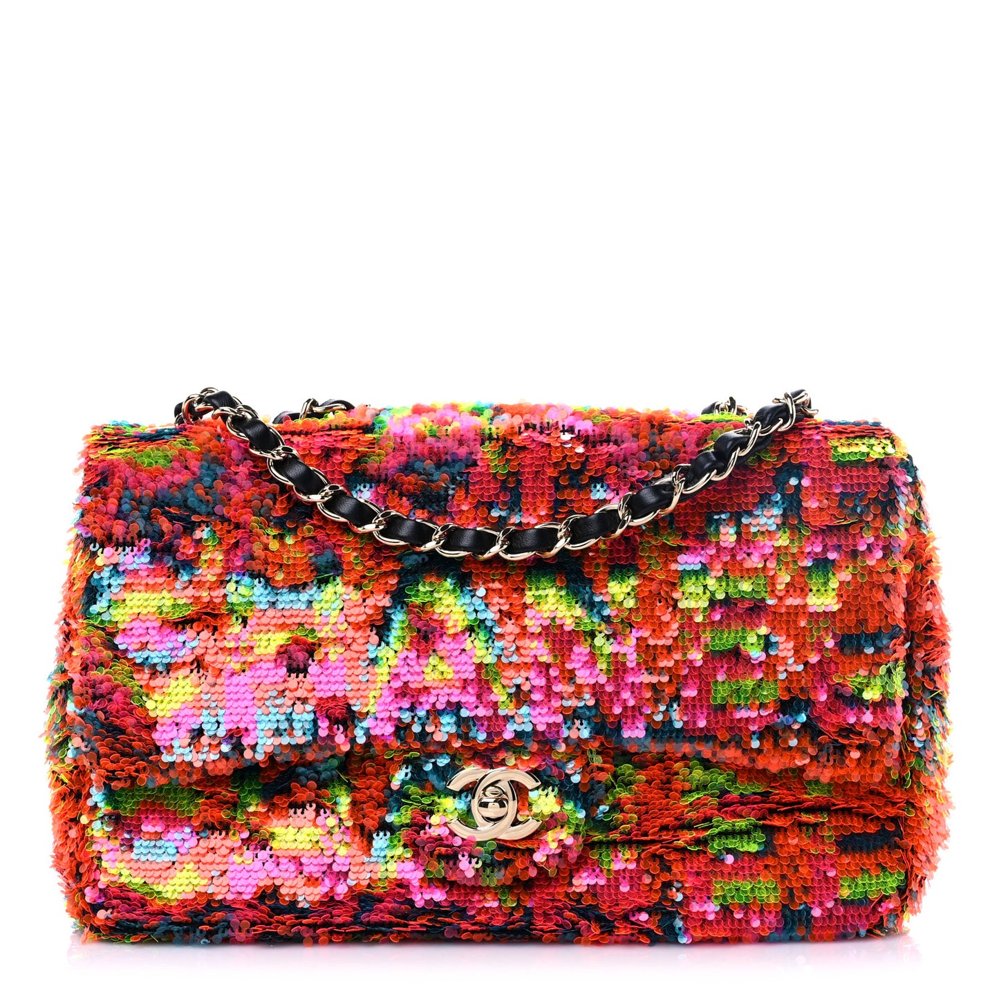 Sequin Logo Single Flap Orange Turquoise Pink