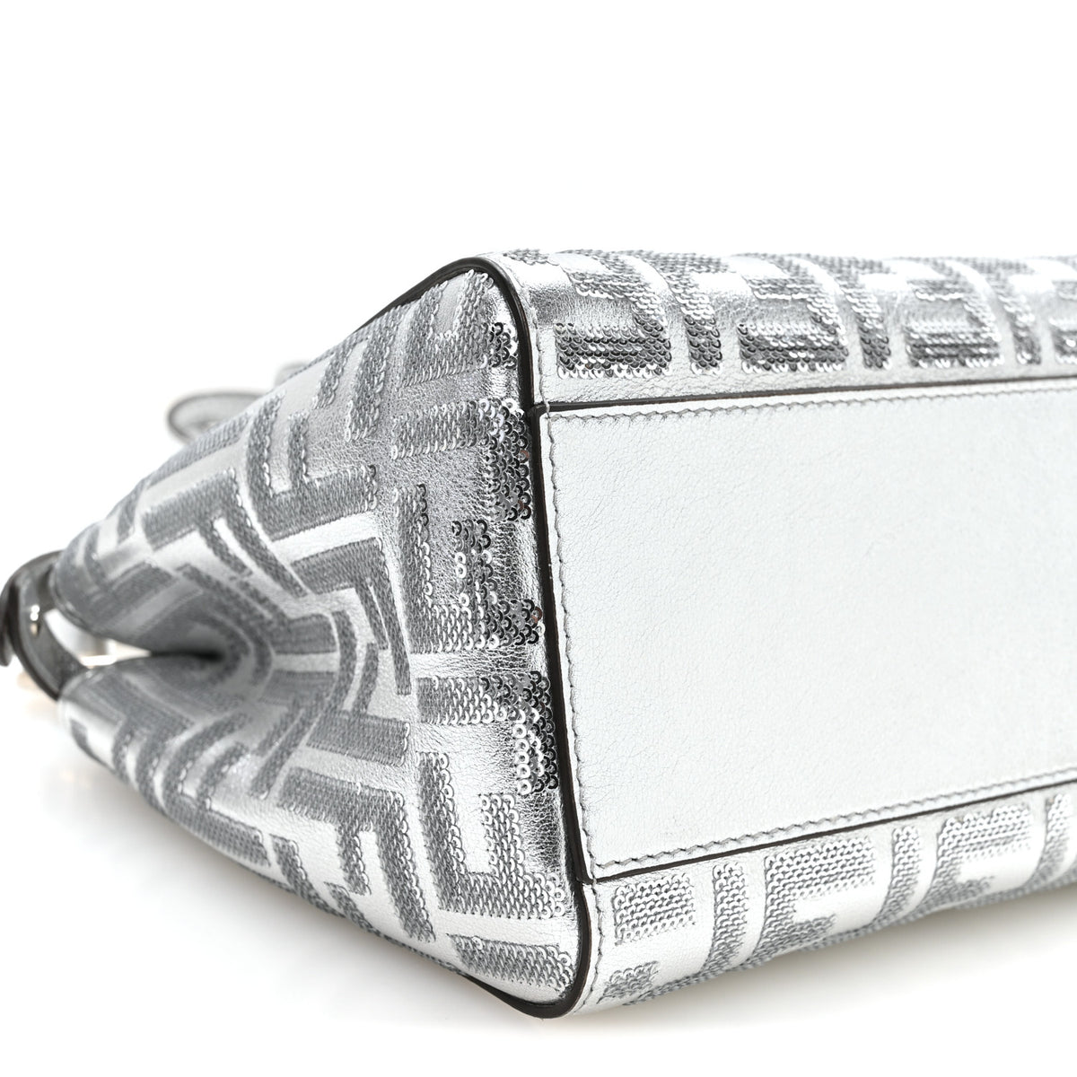 Fendi Vitello Catalan Mirror Sequin FF 1974 Embroidered Mini Peekaboo Iconic Satchel Argento 9 of 11