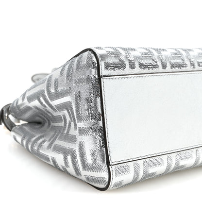 Fendi Vitello Catalan Mirror Sequin FF 1974 Embroidered Mini Peekaboo Iconic Satchel Argento 9 of 11