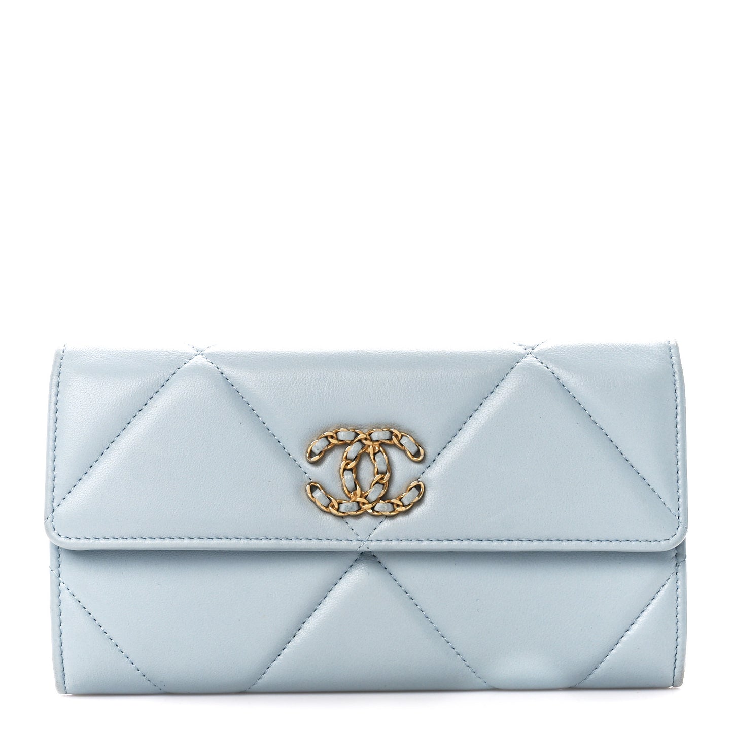 Lambskin Quilted Chanel 19 Flap Wallet Light Blue