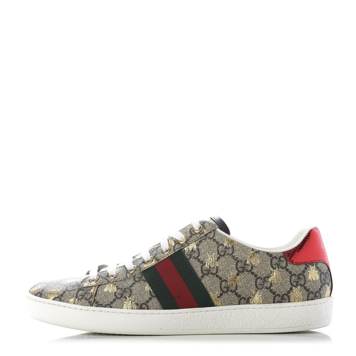 GG Supreme Monogram Bees Ayers Web Womens Ace Sneakers 38.5 Beige Oro Green Red