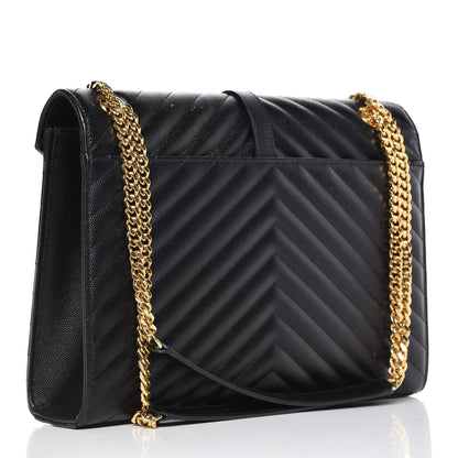Saint Laurent Grain De Poudre Matelasse Chevron Large Monogram Satchel Black 3 of 15