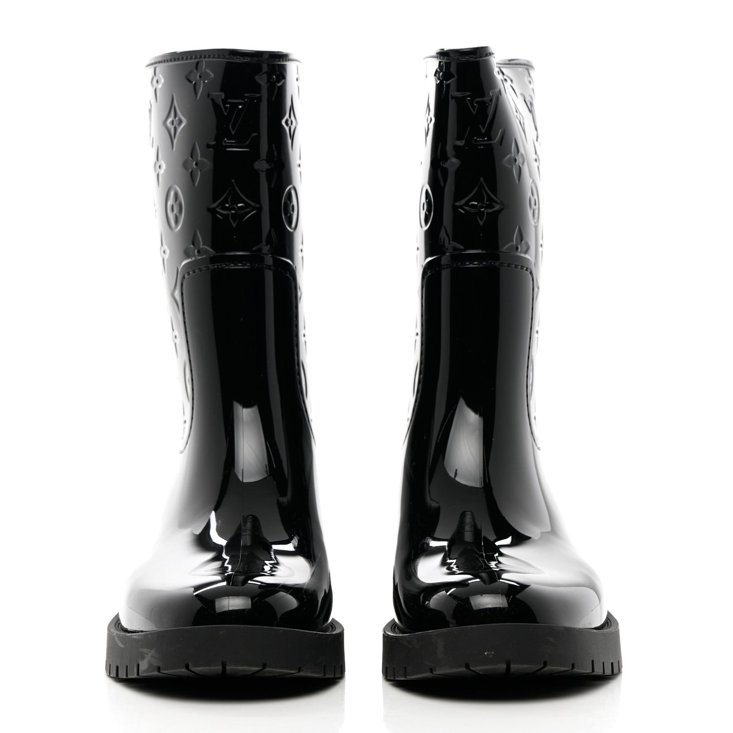 Rubber Embossed Monogram Splash Rain Short Boots 41 Black