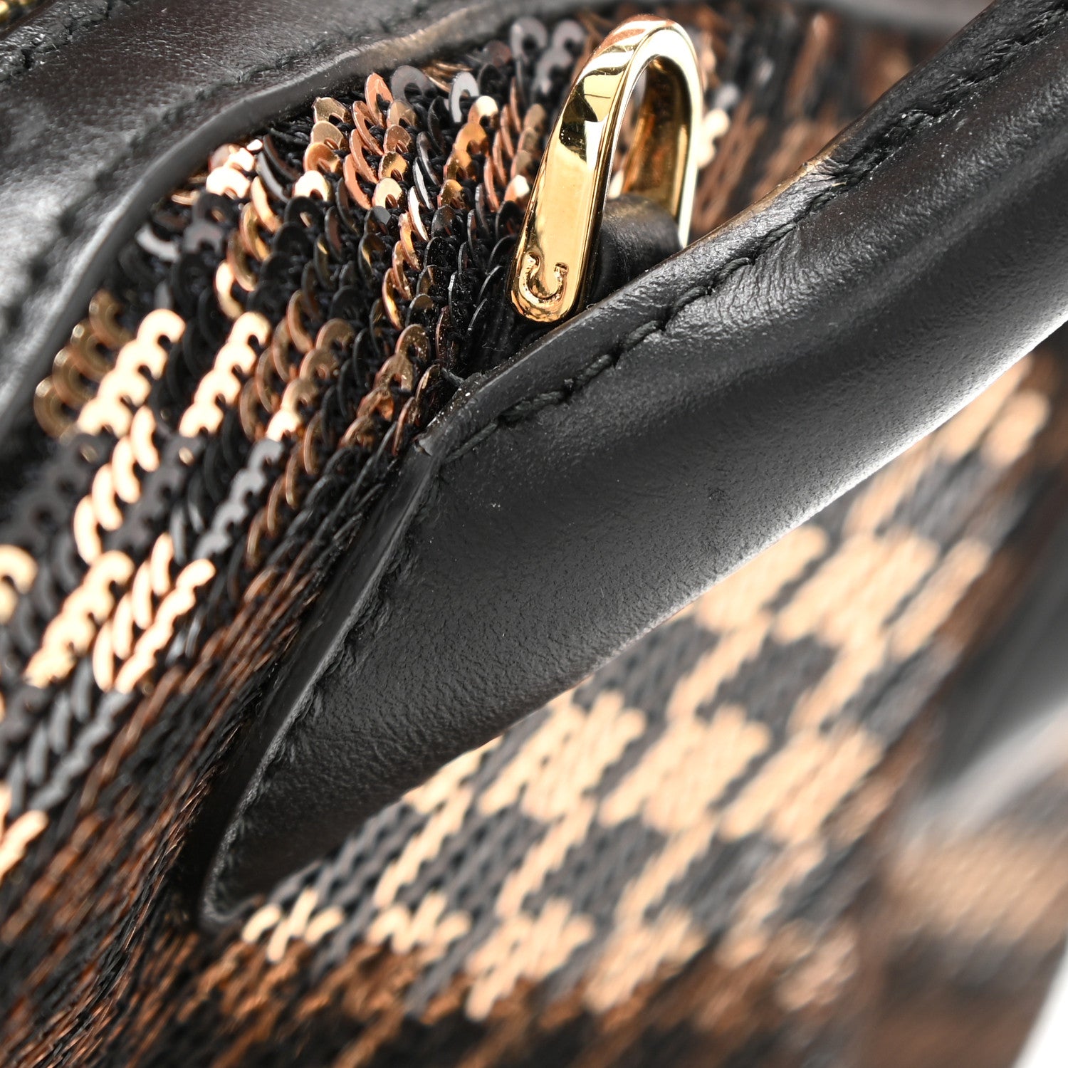 Salvatore Ferragamo Calfskin Sequin Small Fiamma Bag Black Gold 10 of 11