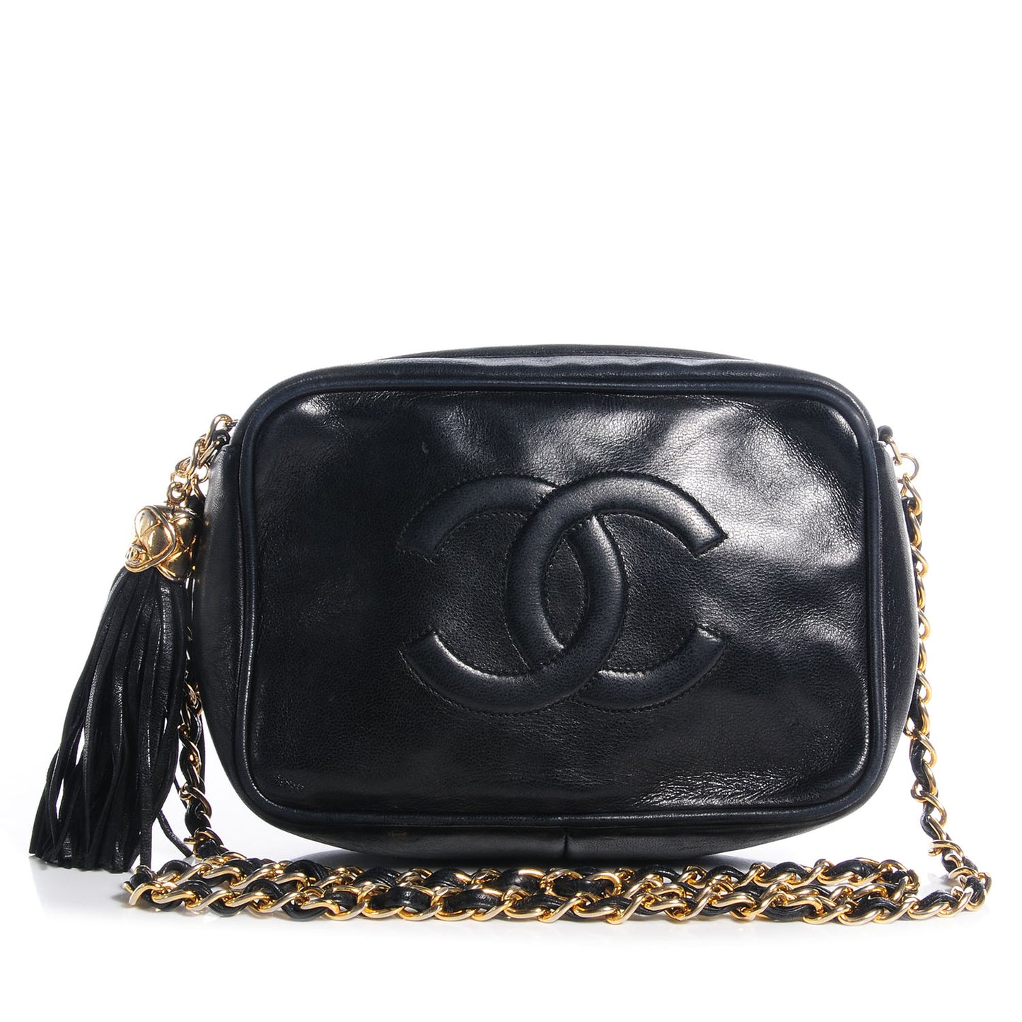 Lambskin CC Tassel Camera Case Black