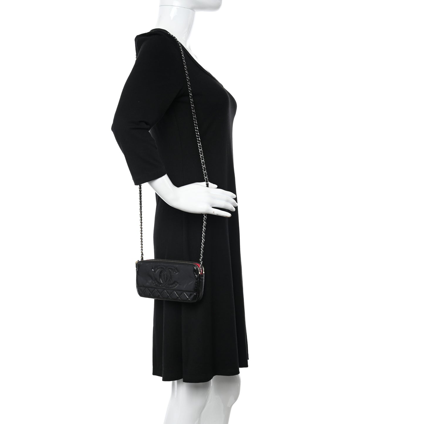 Glazed Aged Calfskin Quilted CC Small Clutch With Chain Black