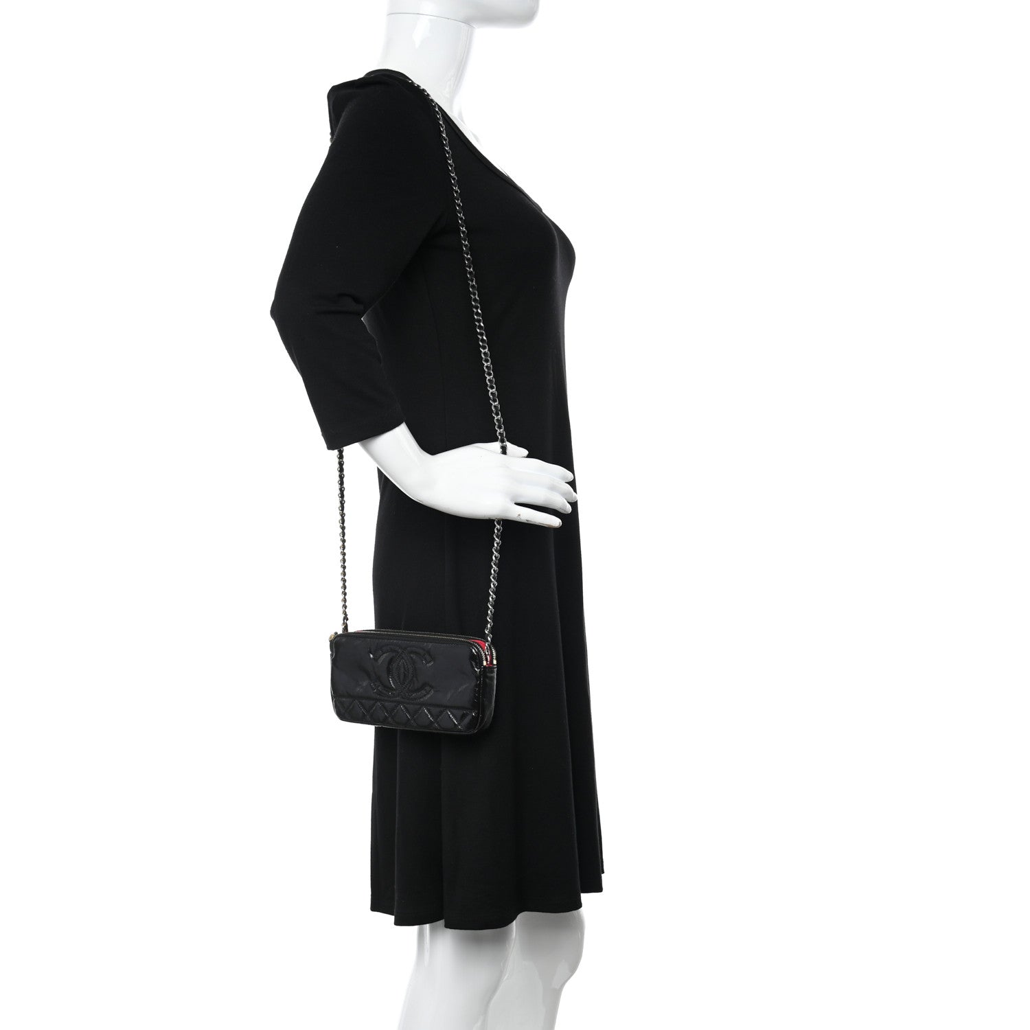 Chanel Glazed Aged Calfskin Quilted CC Small Clutch With Chain Black 2 of 14