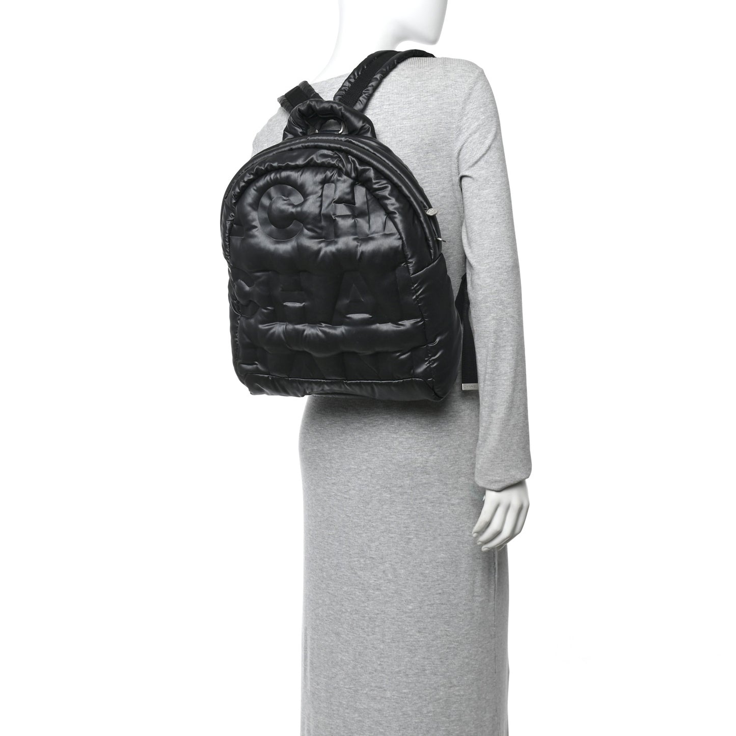 Nylon Embossed Small Doudoune Backpack Grey