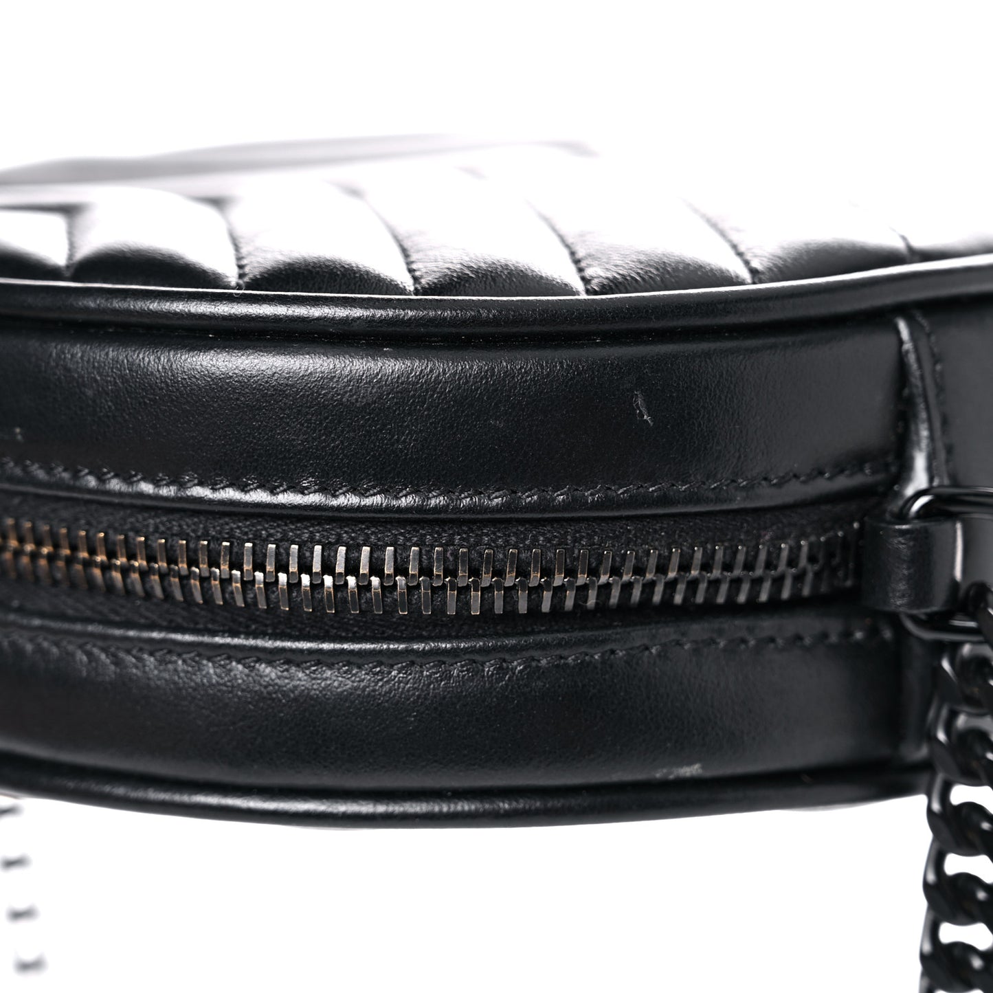 Calfskin Matelasse Chevron Round Vinyle Camera Bag Black
