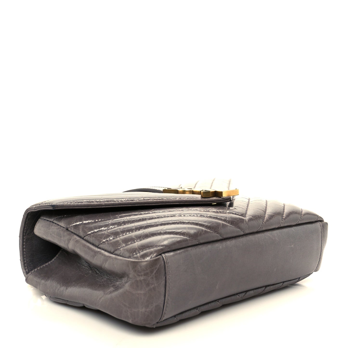 Waxed Calfskin Matelasse Chevron Medium Monogram College Bag Fog Gray