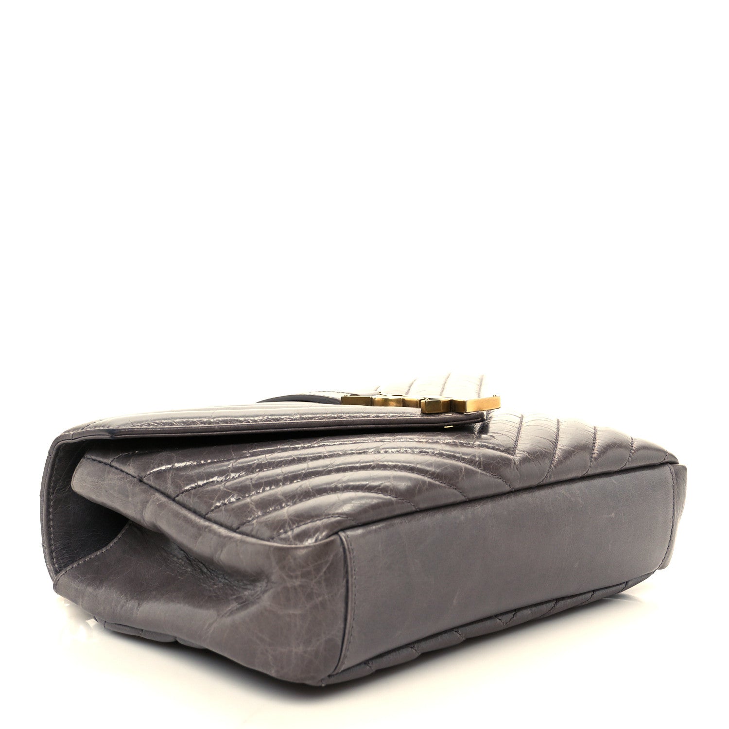 Saint Laurent Waxed Calfskin Matelasse Chevron Medium Monogram College Bag Fog Gray 4 of 10
