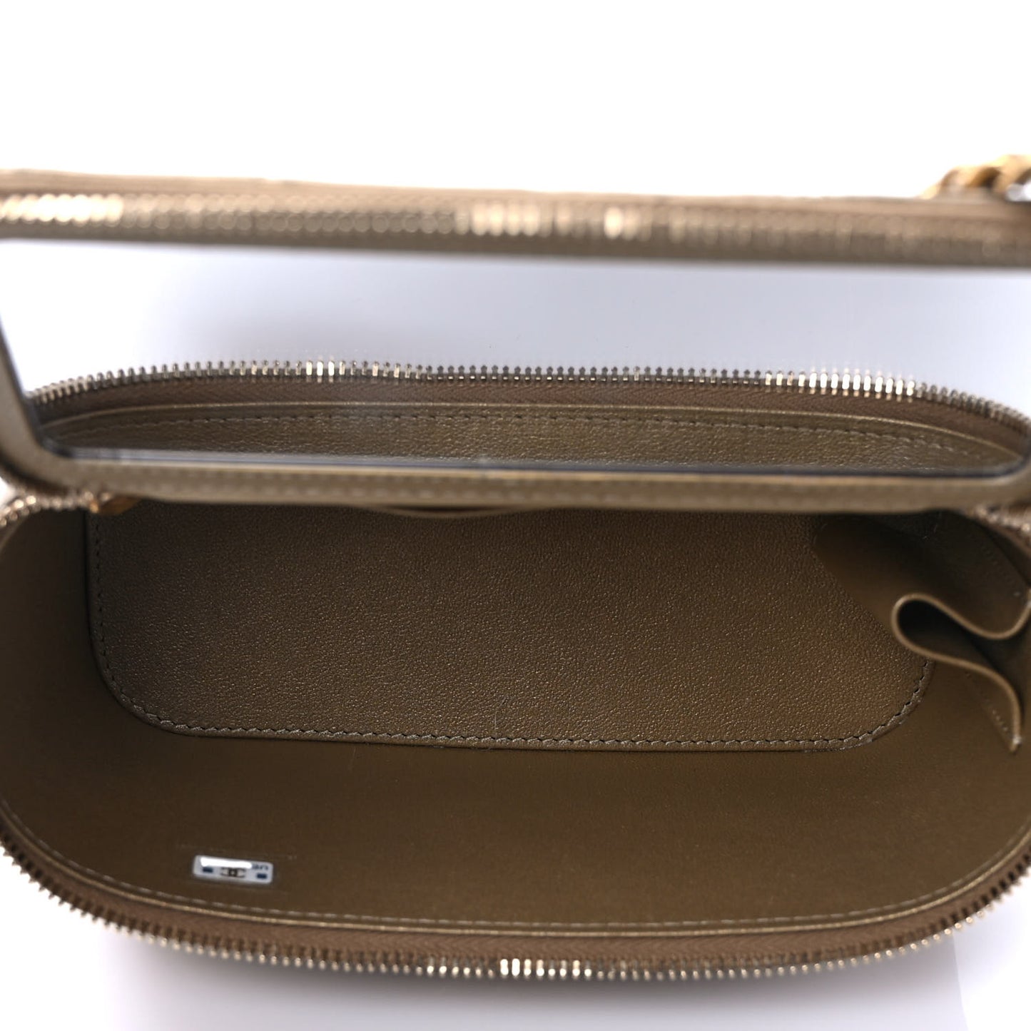 Metallic Lambskin Quilted Small CC Dynasty Vanity Case With Chain Gold