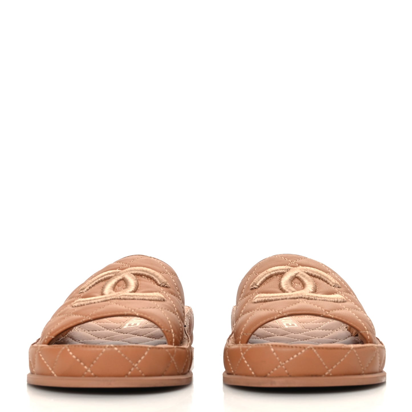 Lambskin Quilted CC Mules Sandals 37 Brown