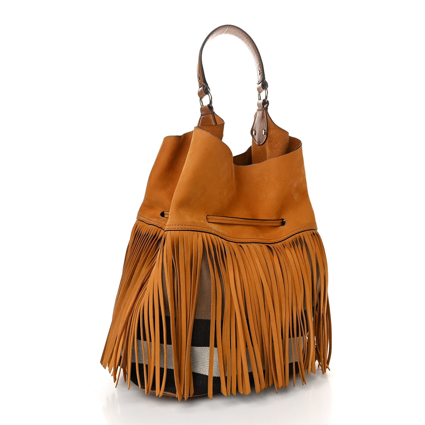 Suede Fringe Large Belgrove Bucket Bag Tan