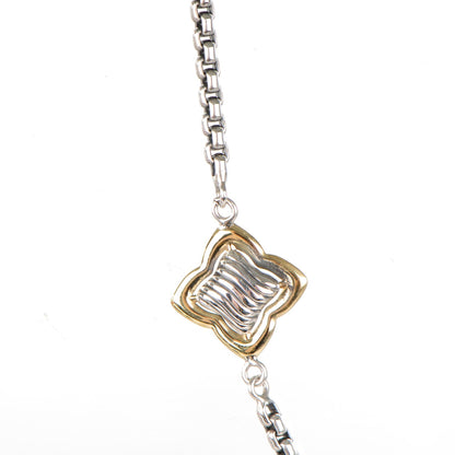 David Yurman Sterling Silver 18K Yellow Gold Pearl 14mm Quatrefoil Station Necklace 3 of 4