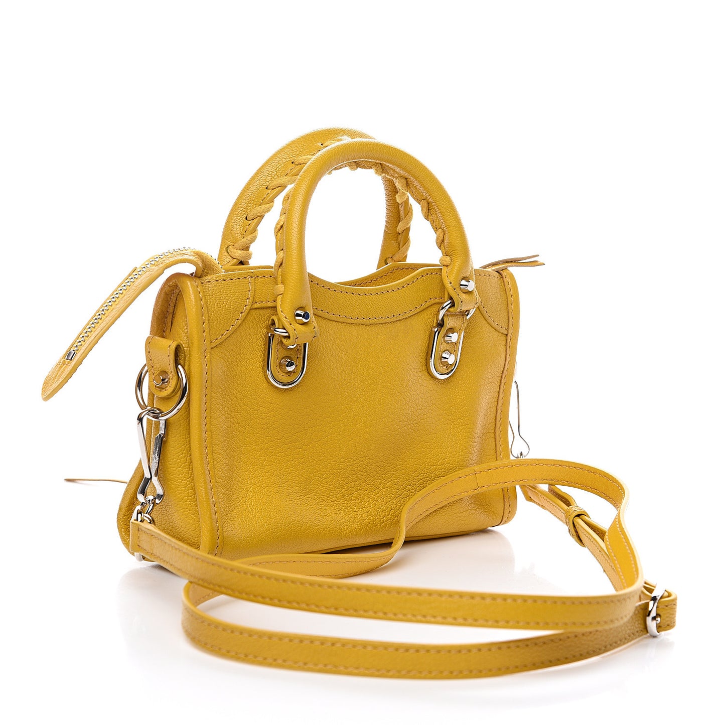 Chevre Silver Metallic Edge Hardware Nano City Jaune Epi