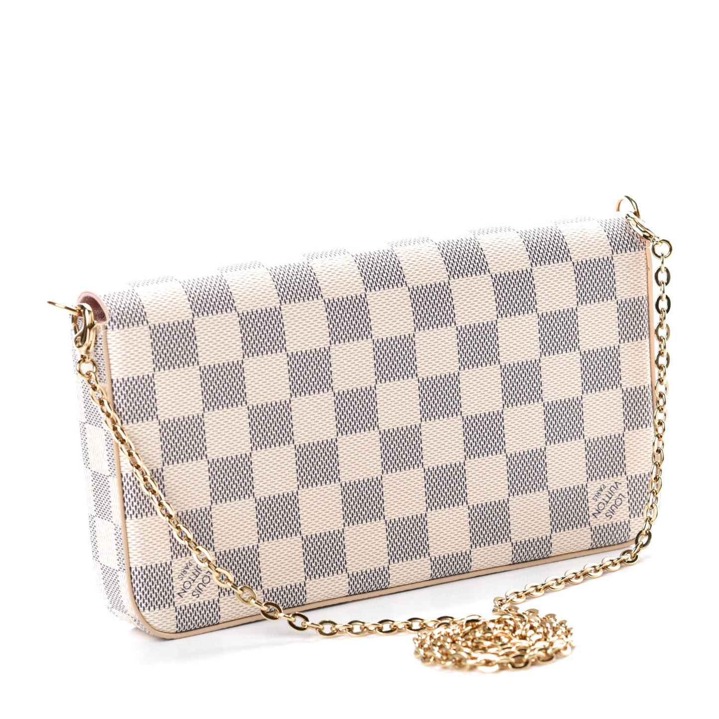 Damier Azur Pochette Felicie Chain Wallet Rose Ballerine
