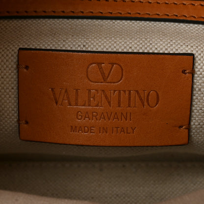 Valentino Garavani Cotton Canvas Calfskin Vlogo Small Antibes Tote Naturale Tobacco 6 of 9