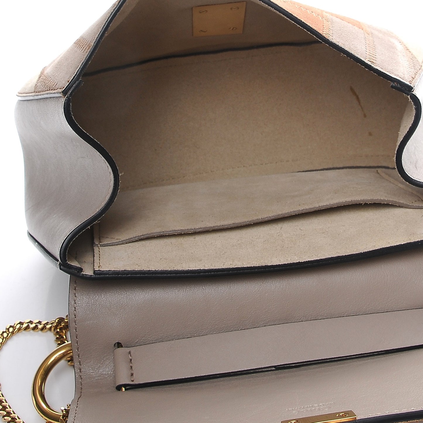 Suede Calfskin Patchwork Drew Shoulder Bag Motty Grey