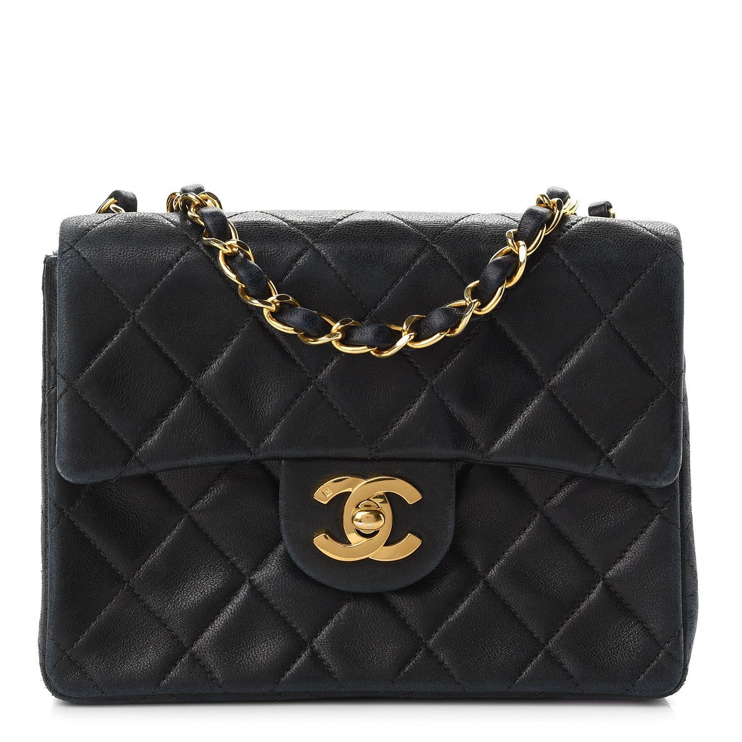 Lambskin Quilted Mini Square Flap Bag Black