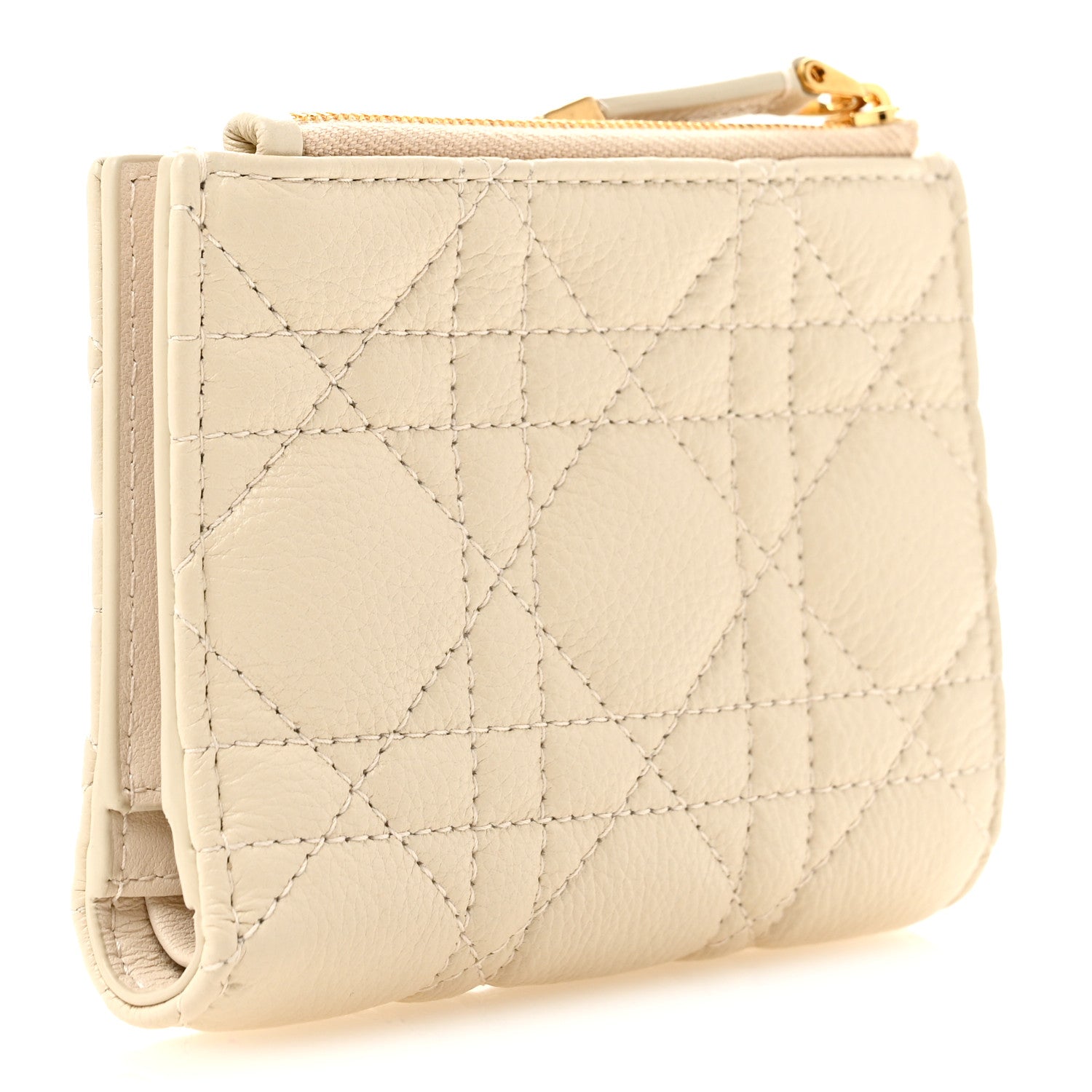Christian Dior Grained Calfskin Supple Cannage Caro Dahlia Wallet Dusty Ivory 3 of 7