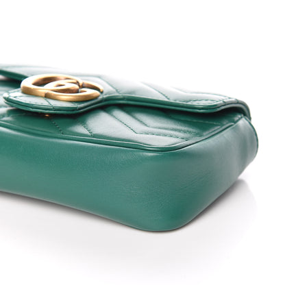 Gucci Calfskin Matelasse Super Mini GG Marmont Shoulder Bag Emerald Green 9 of 11