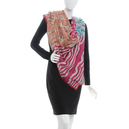 Hermes Cashmere Silk Manufacture de Boucleries Shawl 140 Fuchsia Turquoise Orange 2 of 9
