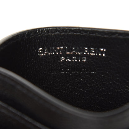 Saint Laurent Grain De Poudre Matelasse Chevron Monogram Credit Card Case Black 6 of 7