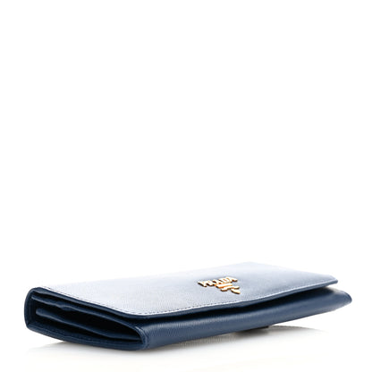Prada Saffiano Metal Continental Flap Wallet Bleuette 4 of 7