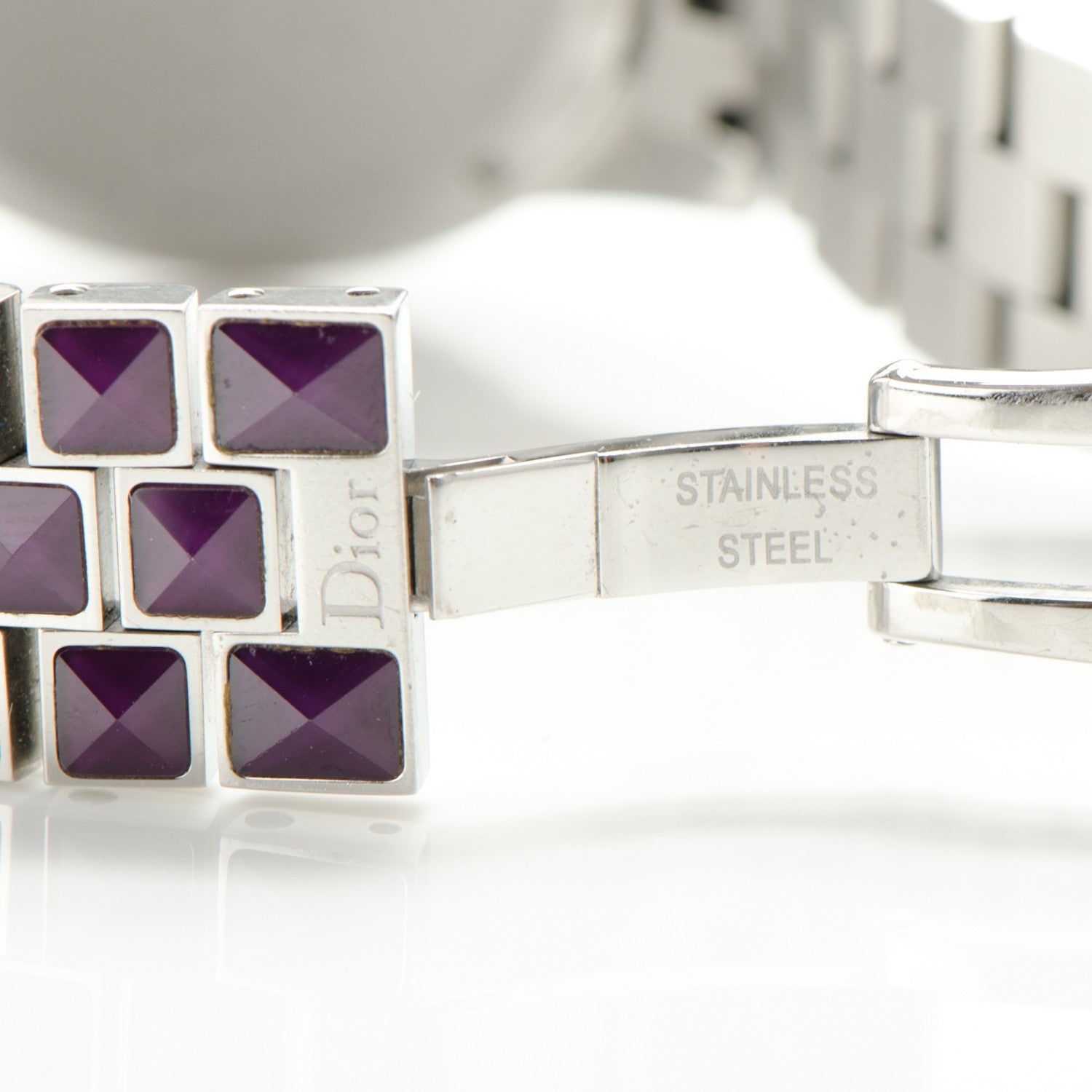 Christian Dior Stainless Steel Diamond Sapphire 33mm Christal Quartz Watch Purple 9 of 10