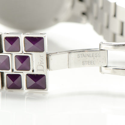Christian Dior Stainless Steel Diamond Sapphire 33mm Christal Quartz Watch Purple 9 of 10