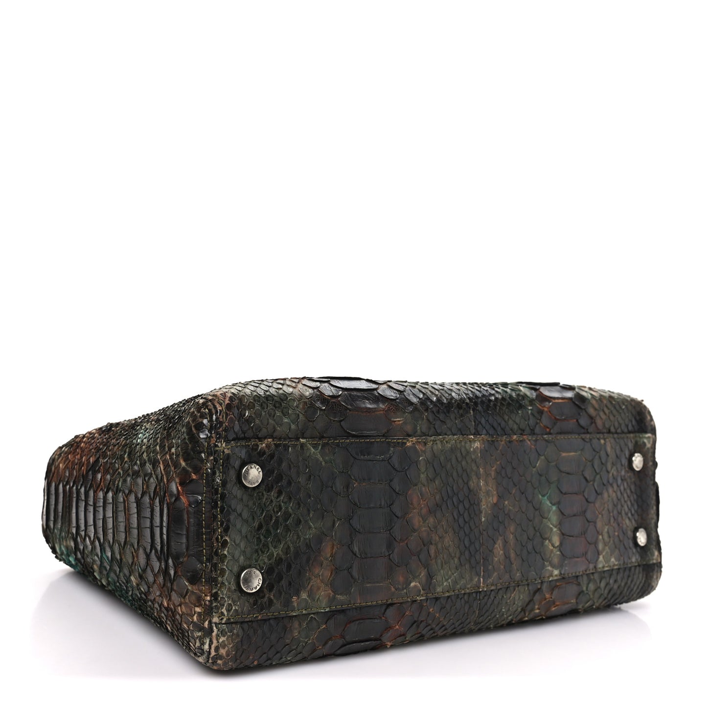 Snakeskin Executive Cerf Shopper Tote Green Brown