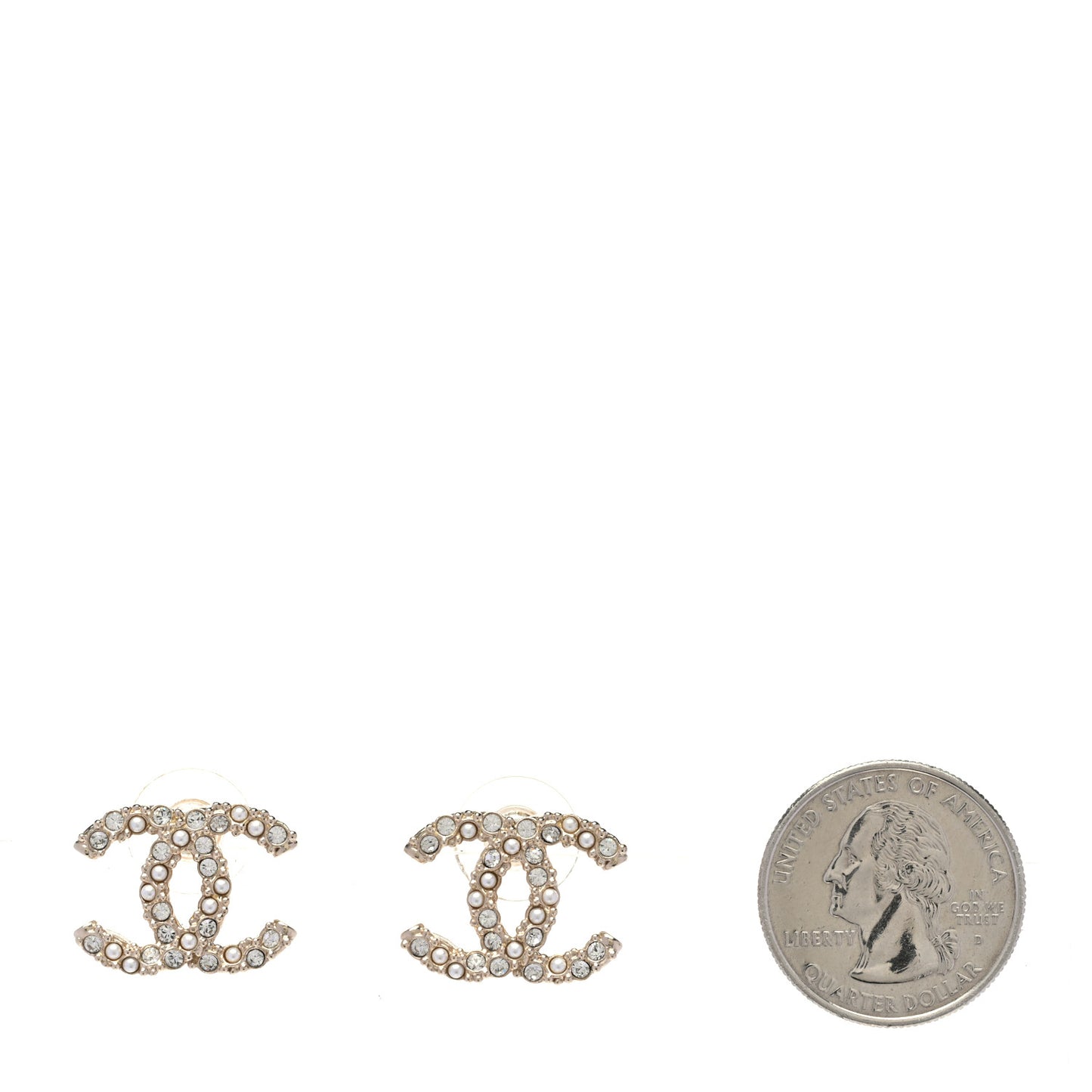 Metal Graduated Pearl Crystal CC Earrings Light Gold