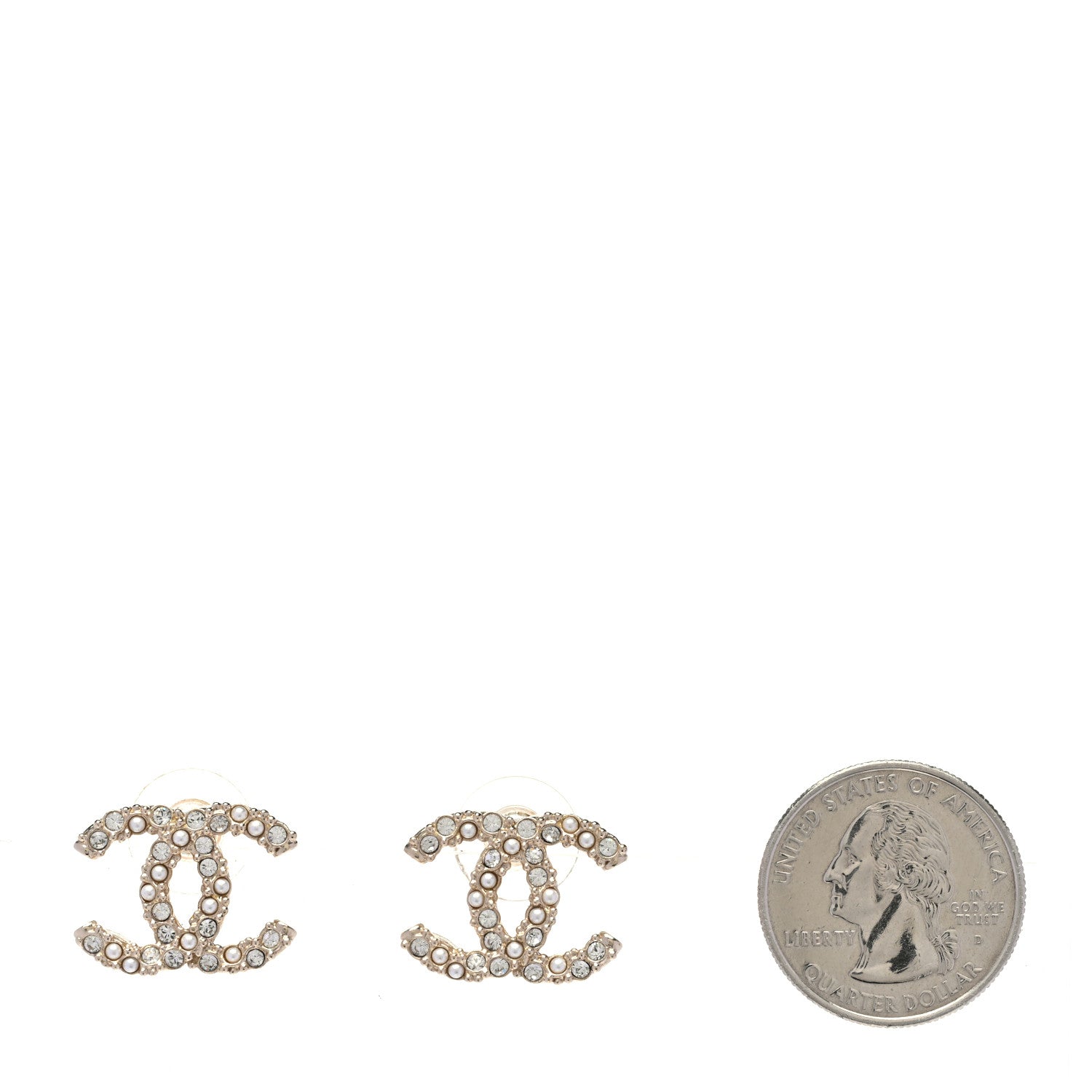 Chanel Metal Graduated Pearl Crystal CC Earrings Light Gold 2 of 5