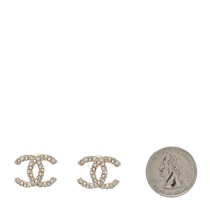 Chanel Metal Graduated Pearl Crystal CC Earrings Light Gold 2 of 5